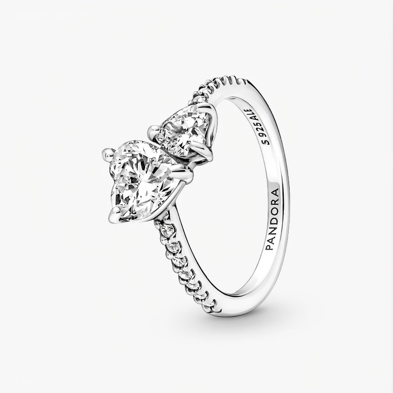 Pandora Double Heart Sparkling Ring