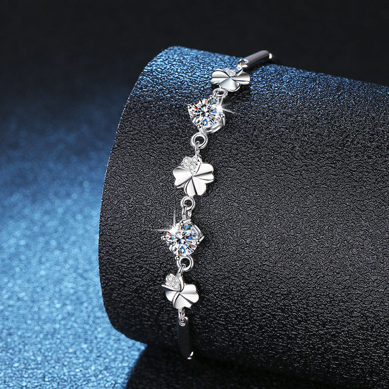 Moissanite Sterling Silver Clover Bracelet