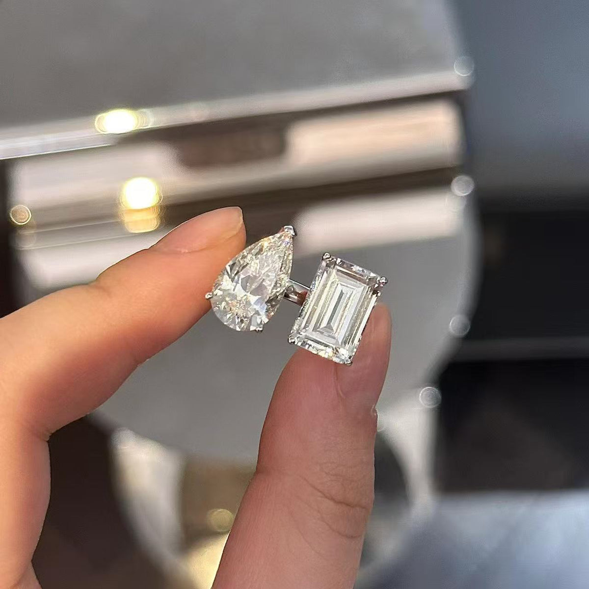 Pear shape Dual Stone Moissanite Ring