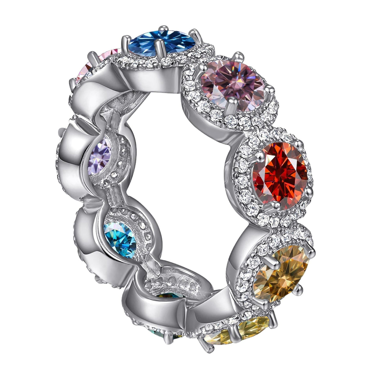 5ct Round Halo Eternity Band Moissanite Rings