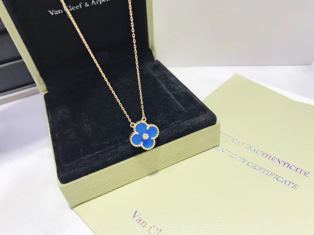 VCA Blue Clover Necklace Bracelet