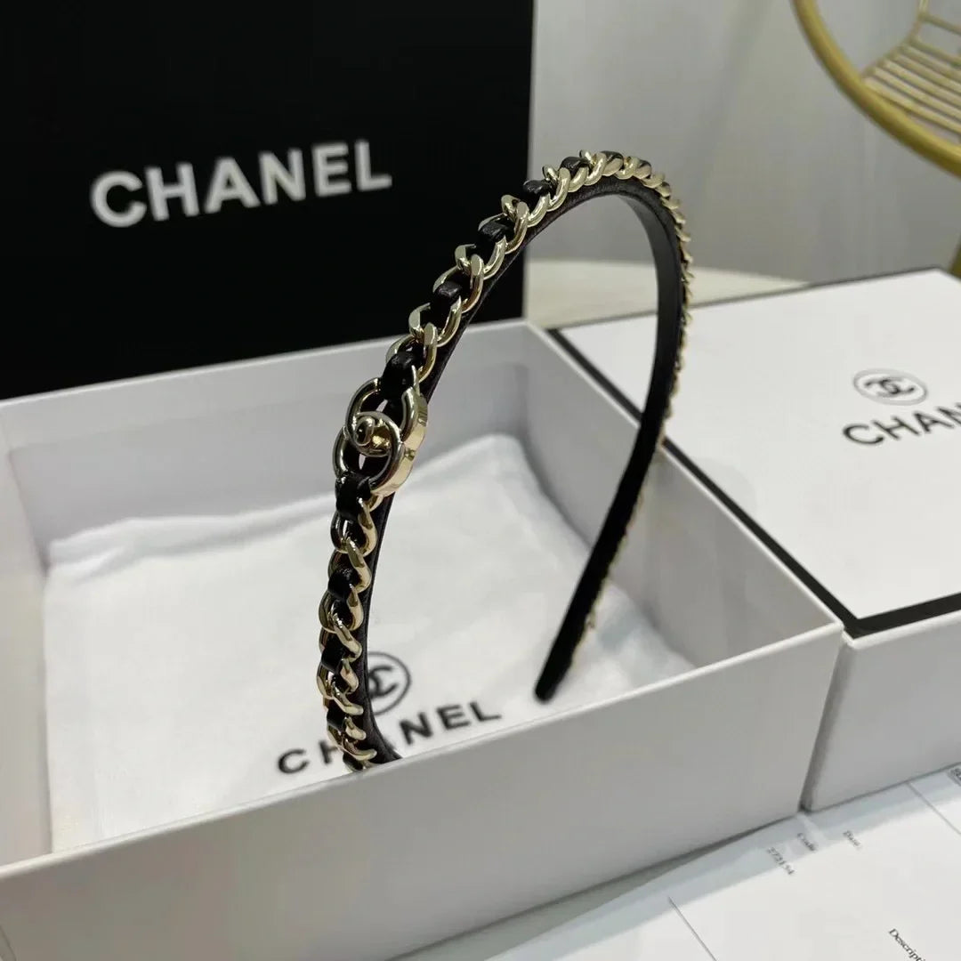 Chanel Black Leather Hair Band