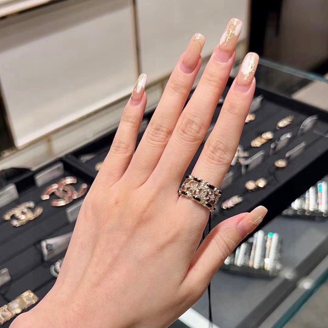 Chanel Black Leather Star Ring