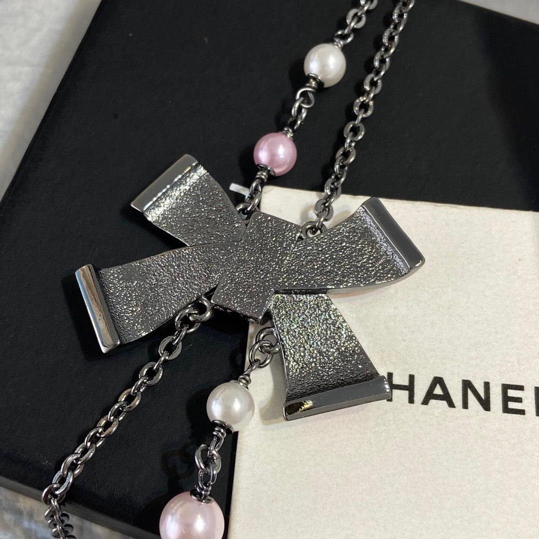 Chanel Double Layer Bowknot Chain Necklace