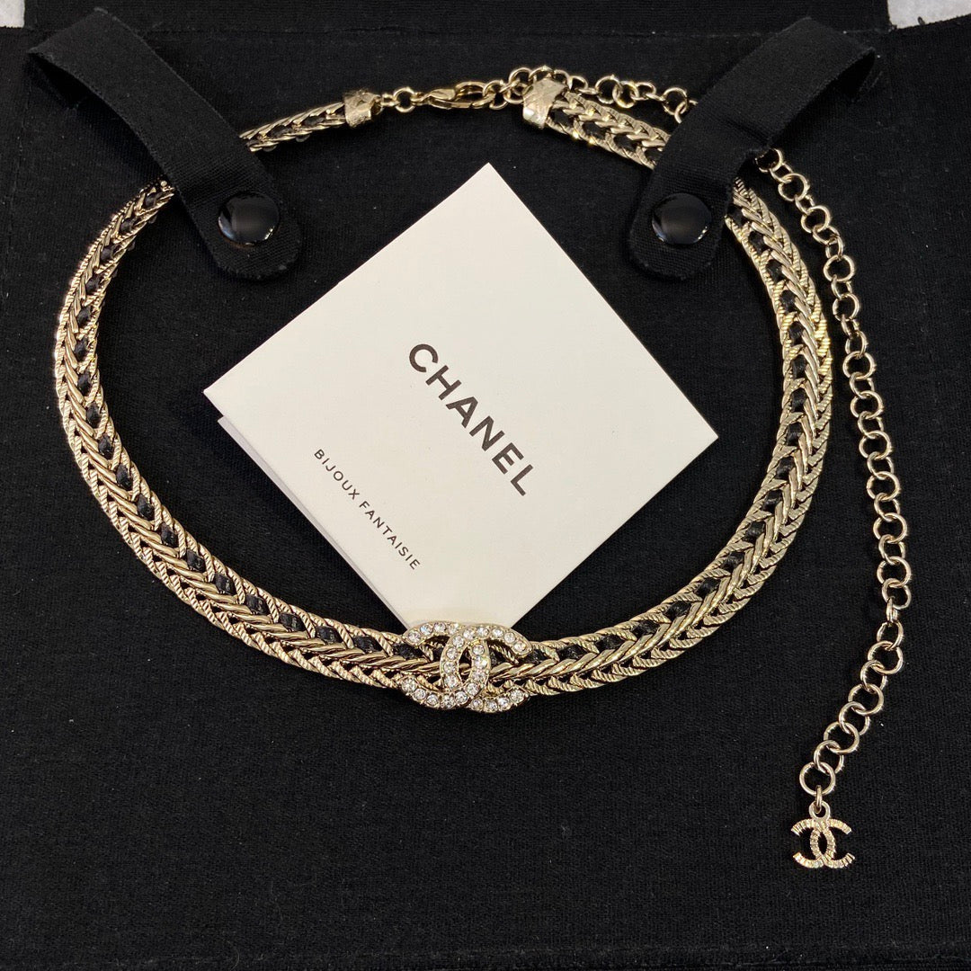 Chanel Black Leather Gold Choker