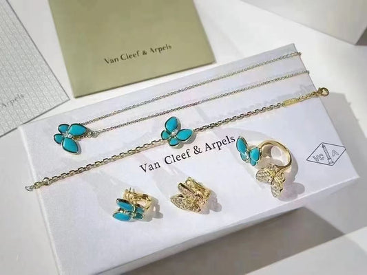 VCA Blue Butterfly Bracelet Necklace Earrings Ring