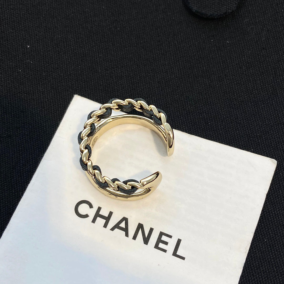 Chanel Black Leather Open End Ring