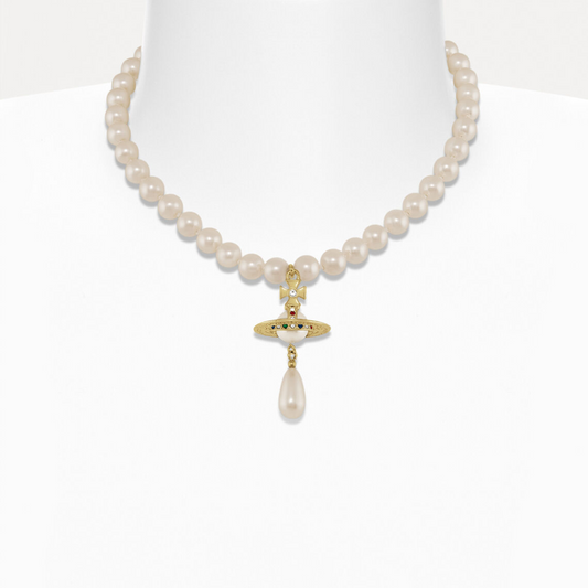 Vivienne Westwood One Row Pearl Drop Choker Necklace Earrings