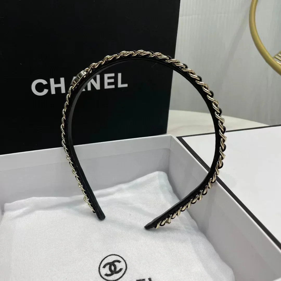 Chanel Black Leather Hair Band