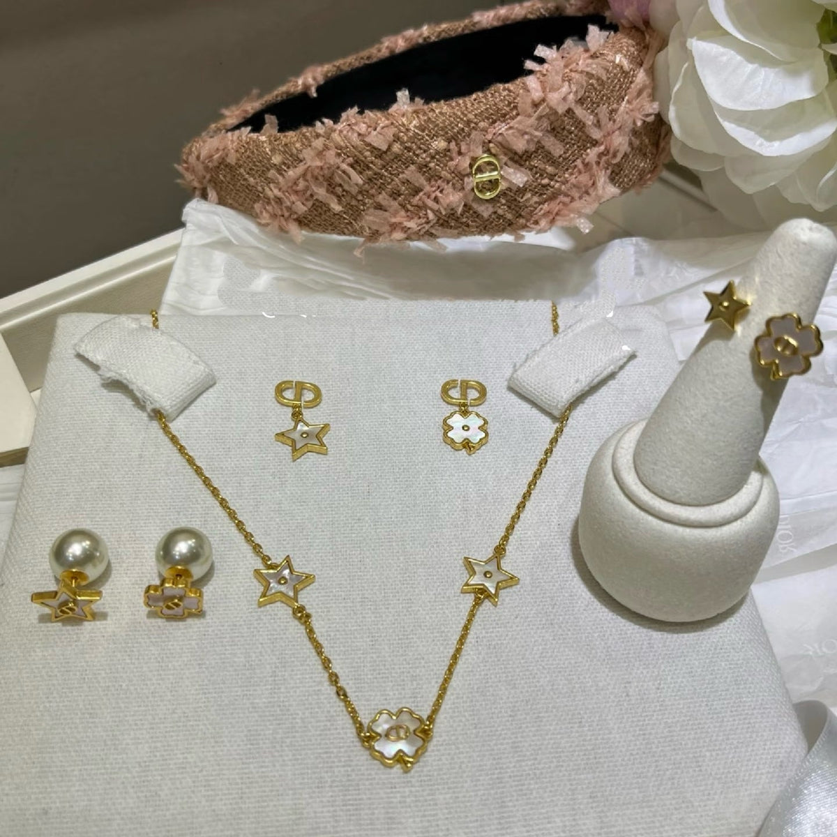 Dior Star Flower Necklace Earrings