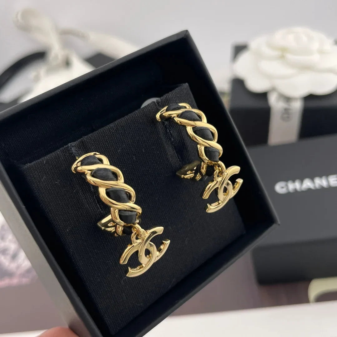 Chanel Black Leather Earrings